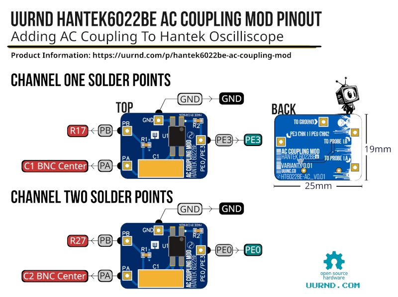 Pinout Data for Hantek 6022BE AC Coupling Mod