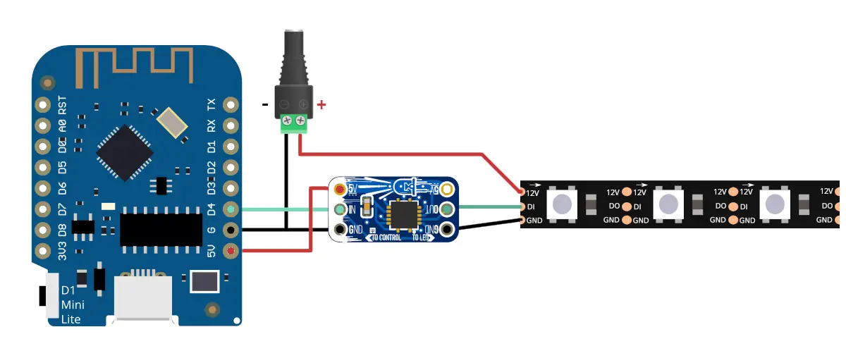 Connecting ESP32/ESP8266 to 12V WS2812 RGB LEDS with Helios 3P1C