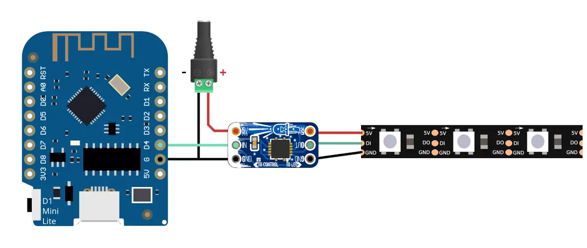 Connecting ESP32/ESP8266 to 5V WS2812 RGB LEDS with Helios 3P1C
