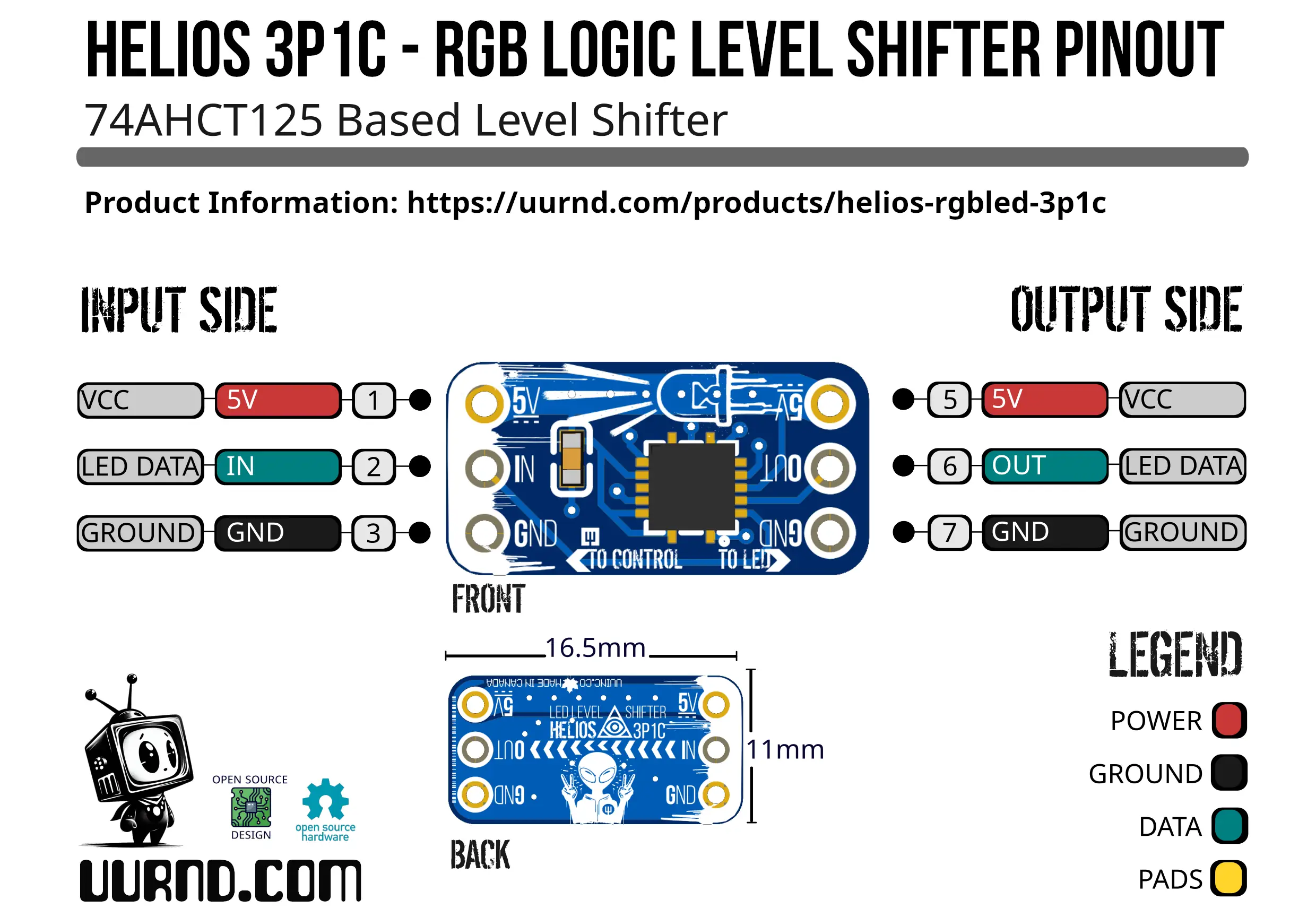 Pinout Data for Helios 3P1C Logic Level Shifter