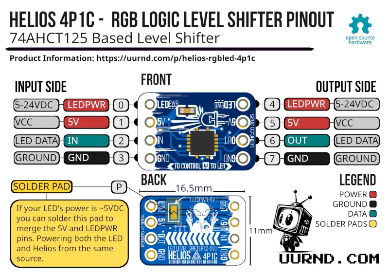 Pinout Lite Data for Helios 4P1C Logic Level Shifter